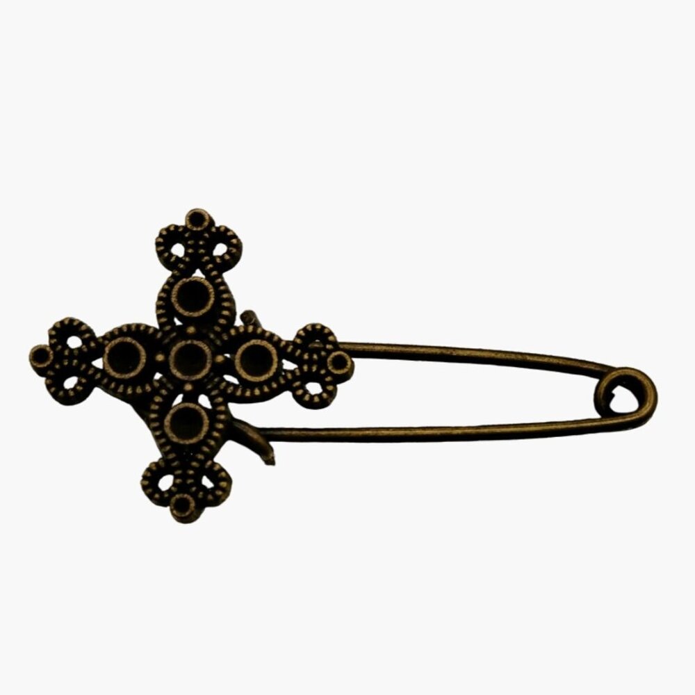 Bronze Cross Safety Pin Brooch Charm Holder Regency Craft